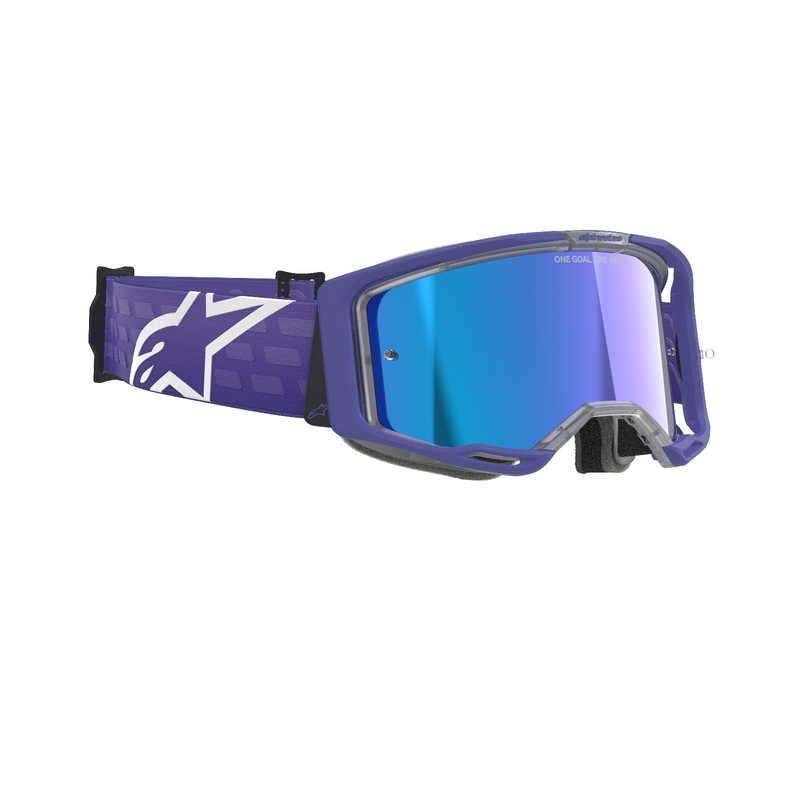 Motokrosové okuliare Alpinestars Vision 8 Corp fialové so zrkadlovým modrým plexisklom