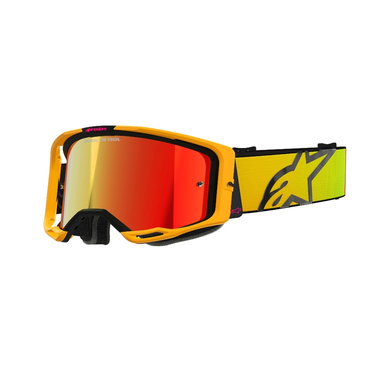 Motokrosové okuliare Alpinestars Vision 8 Corp žlto-ružové so zrkadlovým červeným plexisklom