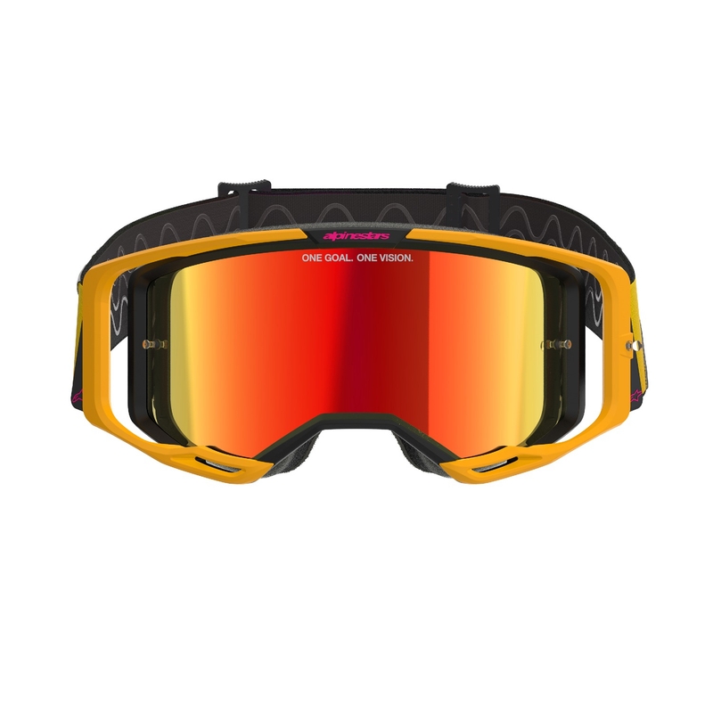 Motokrosové okuliare Alpinestars Vision 8 Corp žlto-ružové so zrkadlovým červeným plexisklom