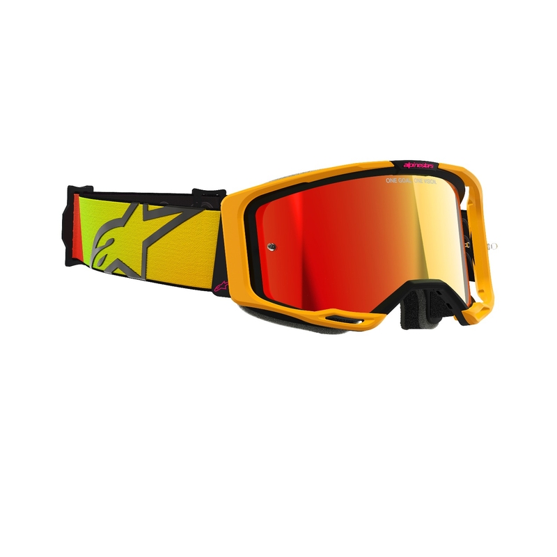 Motokrosové okuliare Alpinestars Vision 8 Corp žlto-ružové so zrkadlovým červeným plexisklom