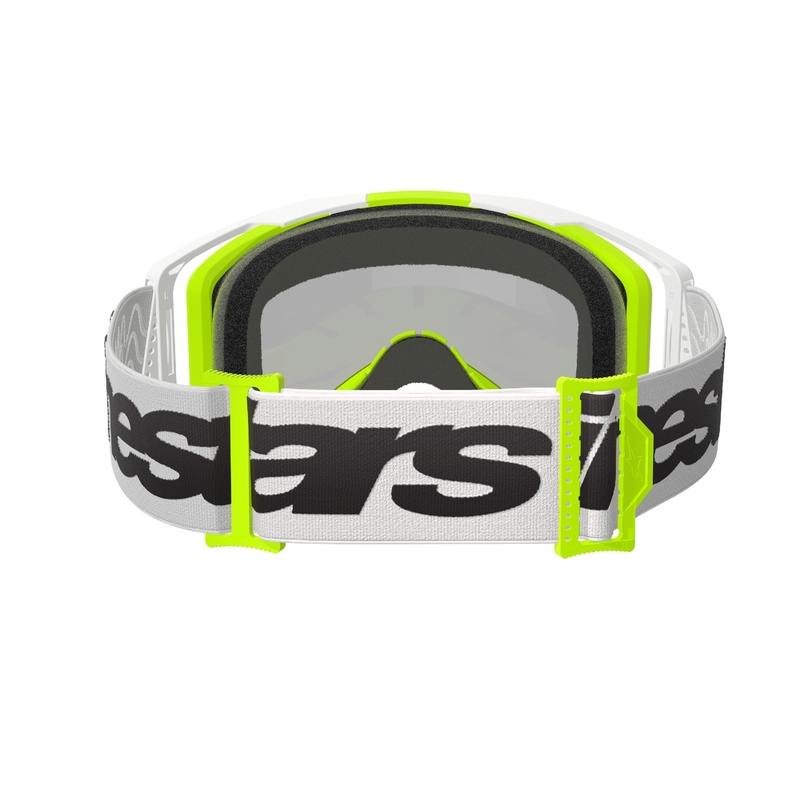 Motokrosové okuliare Alpinestars Vision 8 Wordmark bielo-fluorescenčno žlté so zrkadlovým strieborným plexisklom