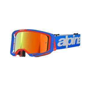 Motokrosové okuliare Alpinestars Vision 8 Wordmark modro-oranžové so zrkadlovým červeným zorníkom