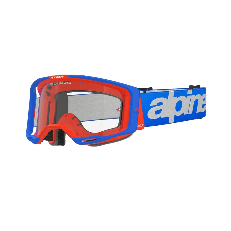 Motokrosové okuliare Alpinestars Vision 8 Wordmark modro-oranžové s čírym plexisklom