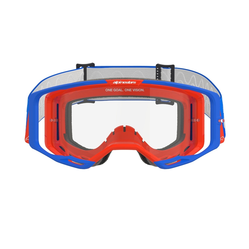 Motokrosové okuliare Alpinestars Vision 8 Wordmark modro-oranžové s čírym plexisklom