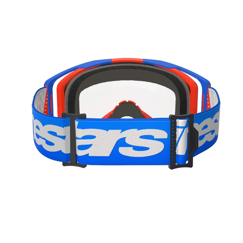 Motokrosové okuliare Alpinestars Vision 8 Wordmark modro-oranžové s čírym plexisklom