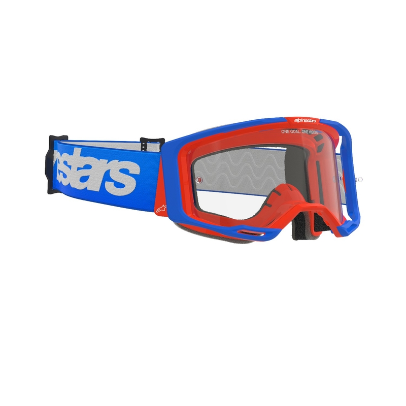 Motokrosové okuliare Alpinestars Vision 8 Wordmark modro-oranžové s čírym plexisklom