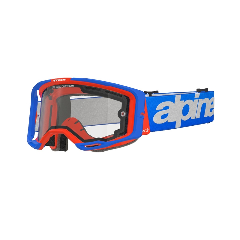 Motokrosové okuliare Alpinestars Vision 8 Wordmark modro-oranžové s dvojitým antifog čírym plexisklom