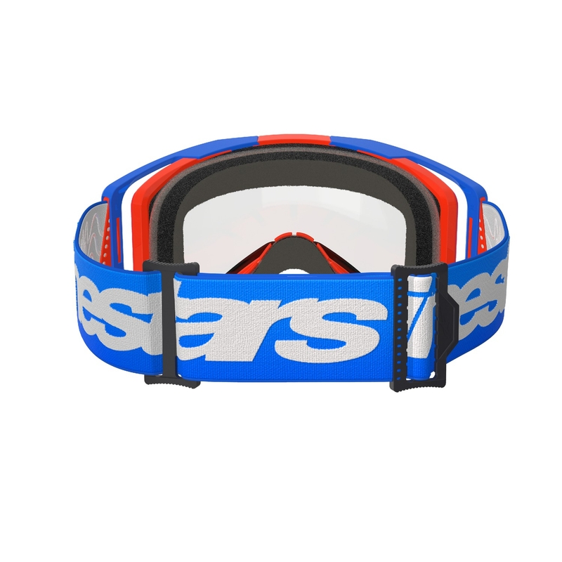 Motokrosové okuliare Alpinestars Vision 8 Wordmark modro-oranžové s dvojitým antifog čírym plexisklom
