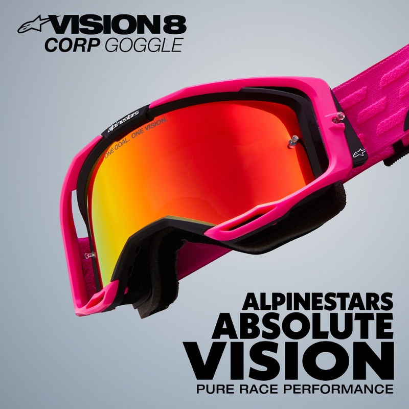 Motokrosové okuliare Alpinestars Vision 8 Wordmark modro-oranžové s dvojitým antifog čírym plexisklom