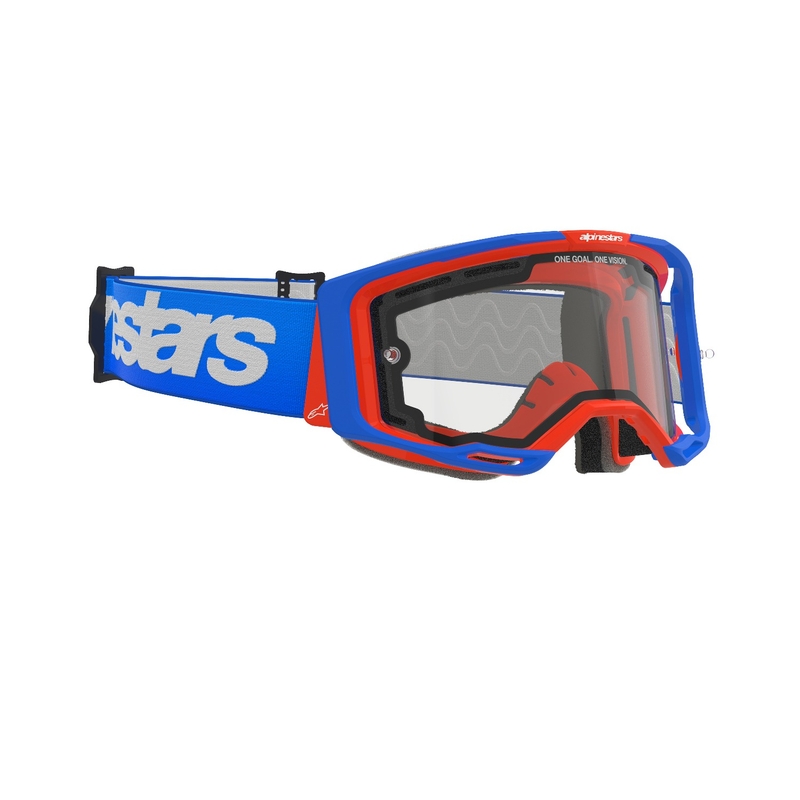 Motokrosové okuliare Alpinestars Vision 8 Wordmark modro-oranžové s dvojitým antifog čírym plexisklom