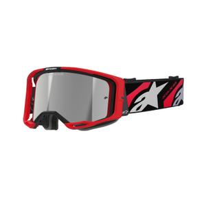 Motokrosové okuliare Alpinestars Vision 8 Luar červeno-čierne so zrkadlovým strieborným plexisklom