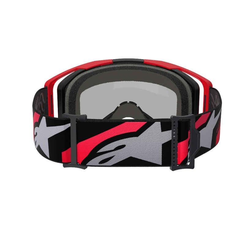 Motokrosové okuliare Alpinestars Vision 8 Luar červeno-čierne so zrkadlovým strieborným plexisklom