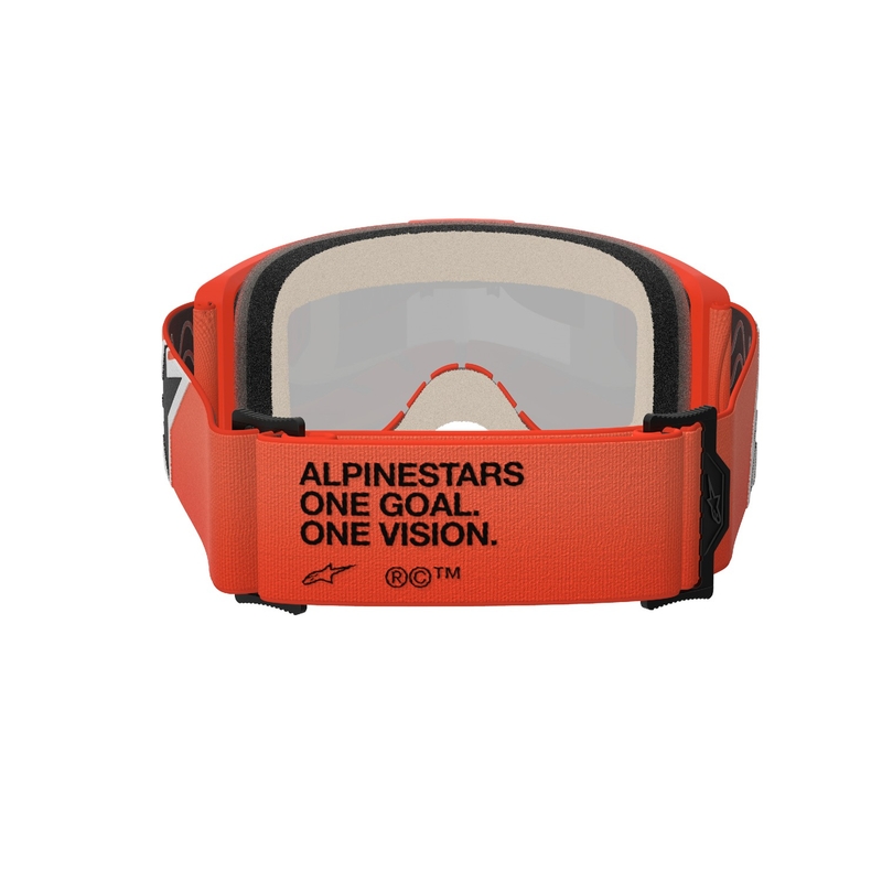 Motokrosové okuliare Alpinestars Vision 5 Corp oranžové so zrkadlovým červeným plexisklom