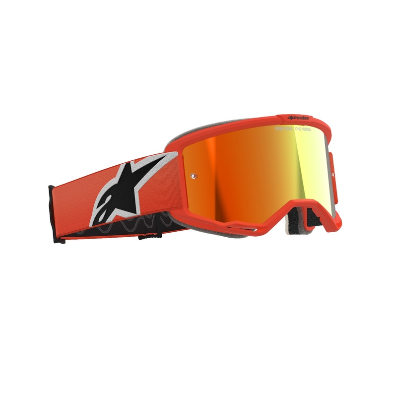 Motokrosové okuliare Alpinestars Vision 5 Corp oranžové so zrkadlovým červeným plexisklom