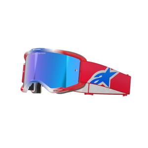 Motokrosové okuliare Alpinestars Vision 5 Corp červeno-bielo-modré so zrkadlovým modrým zorníkom