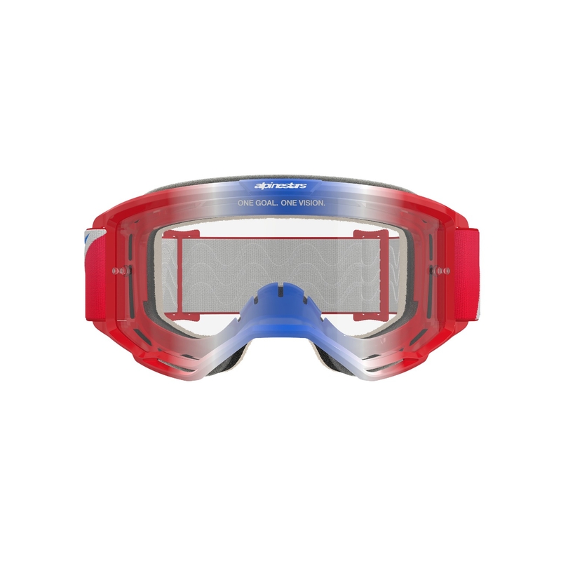 Motokrosové okuliare Alpinestars Vision 5 Corp červeno-bielo-modré s čírym plexisklom