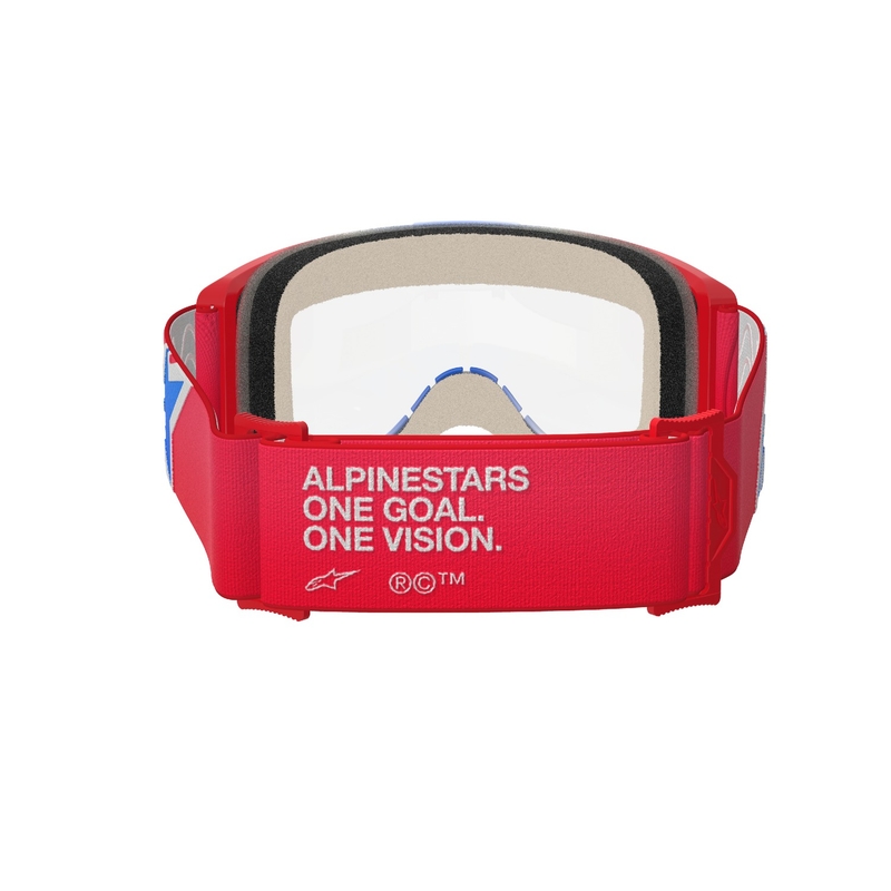 Motokrosové okuliare Alpinestars Vision 5 Corp červeno-bielo-modré s čírym plexisklom