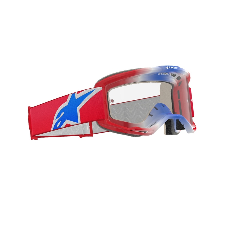 Motokrosové okuliare Alpinestars Vision 5 Corp červeno-bielo-modré s čírym plexisklom