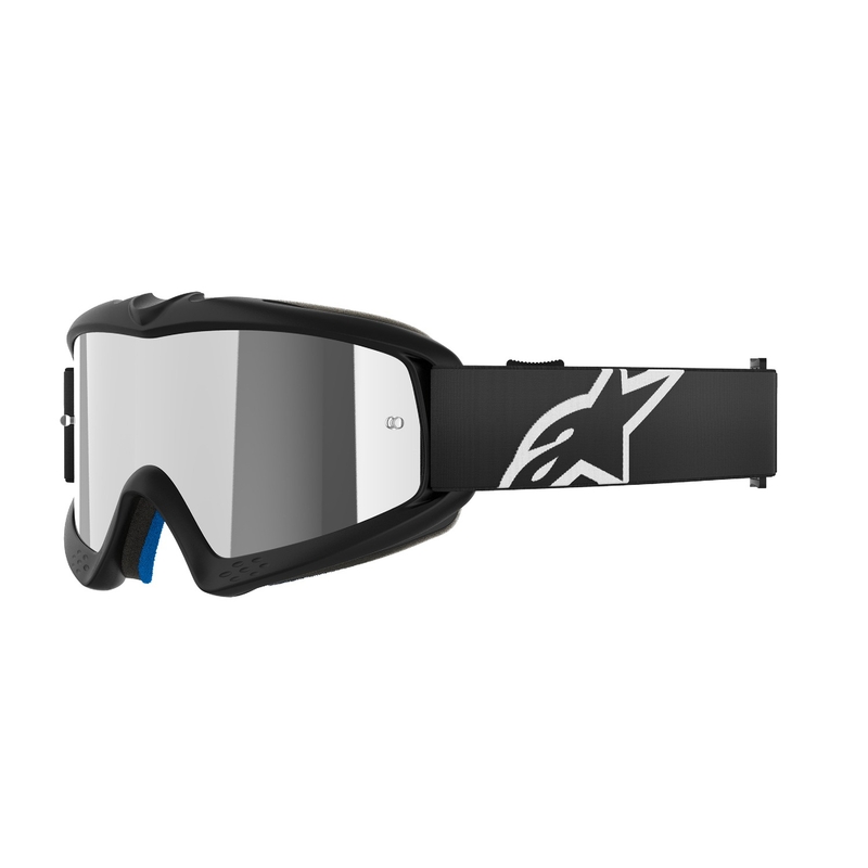 Detské motokrosové okuliare Alpinestars Vision Youth Corp čierne so zrkadlovým strieborným plexisklom