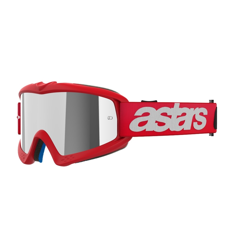 Detské motokrosové okuliare Alpinestars Vision Youth Blaze červené so zrkadlovým strieborným plexisklom