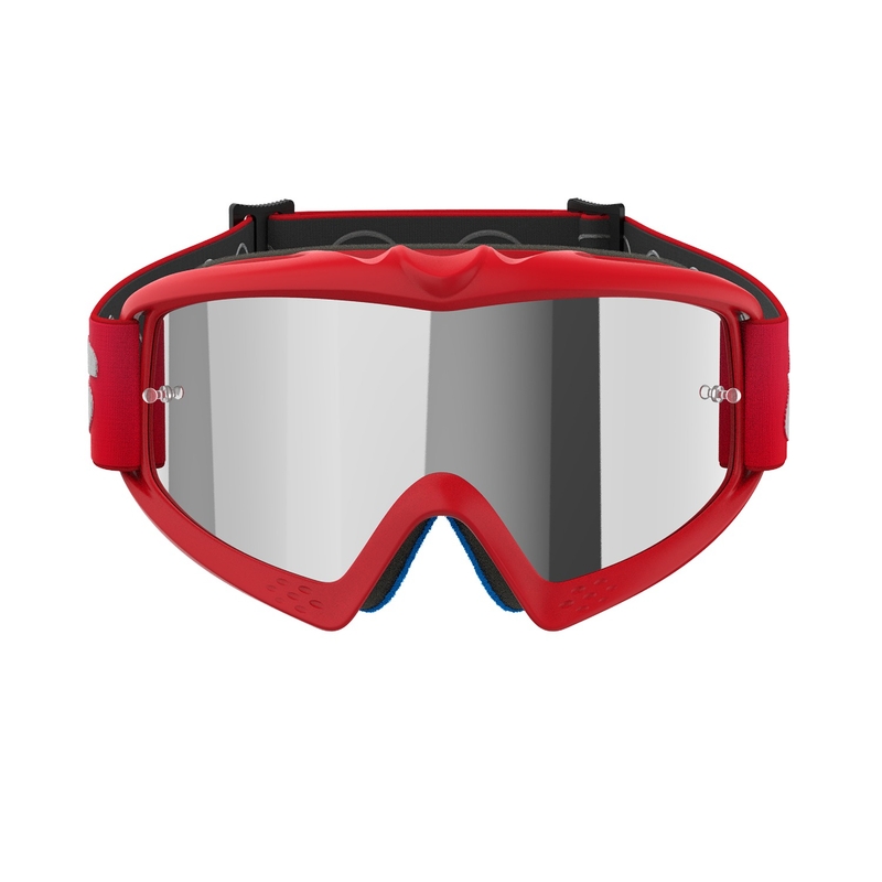 Detské motokrosové okuliare Alpinestars Vision Youth Blaze červené so zrkadlovým strieborným plexisklom