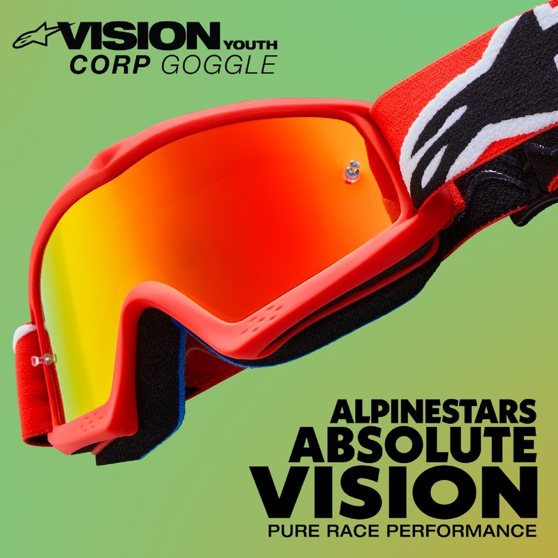 Detské motokrosové okuliare Alpinestars Vision Youth Blaze červené so zrkadlovým strieborným plexisklom