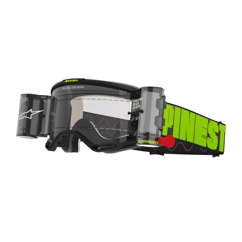 Motokrosové okuliare Alpinestars Vision 5 Hollow ROLL-OFF Wide Vision šedo-fluorescenčno žlté s čírym plexisklom