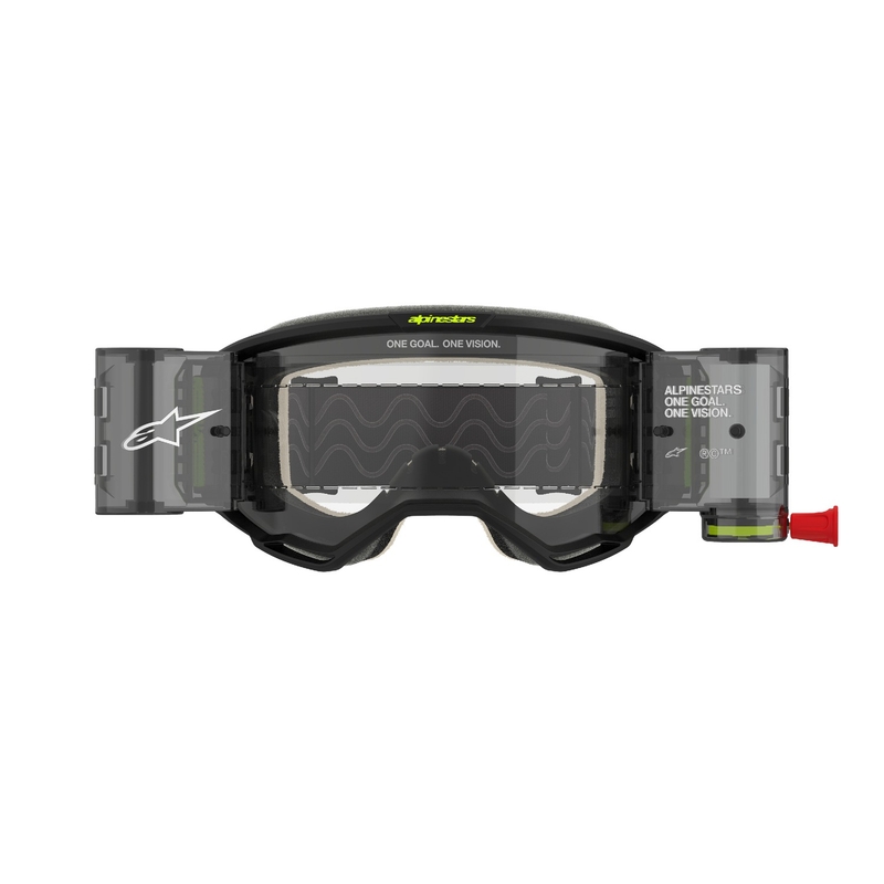 Motokrosové okuliare Alpinestars Vision 5 Hollow ROLL-OFF Wide Vision šedo-fluorescenčno žlté s čírym plexisklom