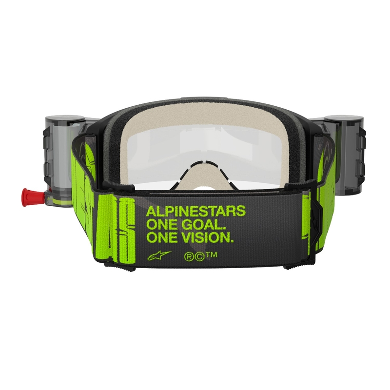 Motokrosové okuliare Alpinestars Vision 5 Hollow ROLL-OFF Wide Vision šedo-fluorescenčno žlté s čírym plexisklom