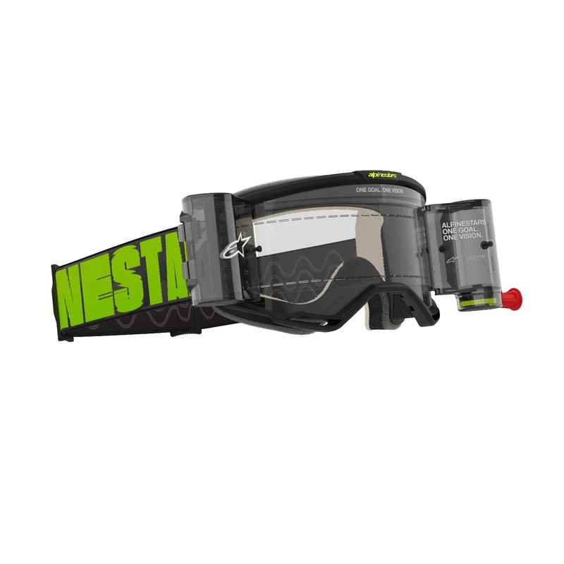 Motokrosové okuliare Alpinestars Vision 5 Hollow ROLL-OFF Wide Vision šedo-fluorescenčno žlté s čírym plexisklom