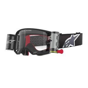 Motokrosové okuliare Alpinestars Supertech Corp ROLL-OFF Wide Vision čierno-šedé s čírym plexisklom