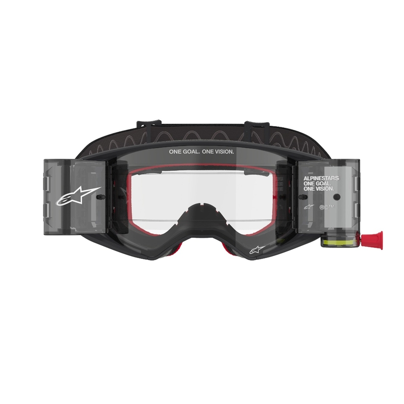 Motokrosové okuliare Alpinestars Supertech Corp ROLL-OFF Wide Vision čierno-šedé s čírym plexisklom
