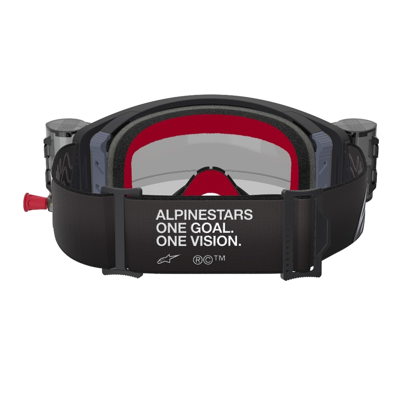 Motokrosové okuliare Alpinestars Supertech Corp ROLL-OFF Wide Vision čierno-šedé s čírym plexisklom
