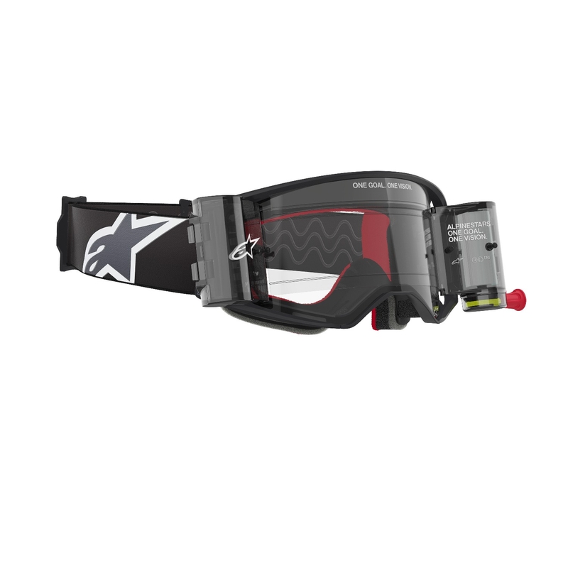 Motokrosové okuliare Alpinestars Supertech Corp ROLL-OFF Wide Vision čierno-šedé s čírym plexisklom