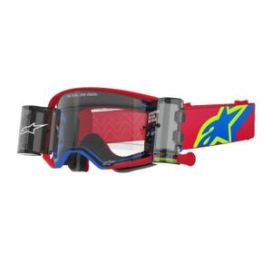 Motokrosové okuliare Alpinestars Supertech Corp ROLL-OFF Wide Vision červeno-modré s čírym plexisklom
