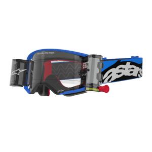 Motokrosové okuliare Alpinestars Supertech Stream ROLL-OFF Wide Vision modré s čírym plexisklom