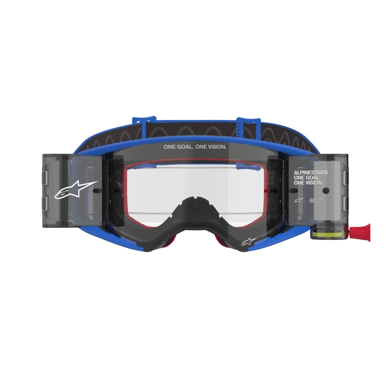 Motokrosové okuliare Alpinestars Supertech Stream ROLL-OFF Wide Vision modré s čírym plexisklom