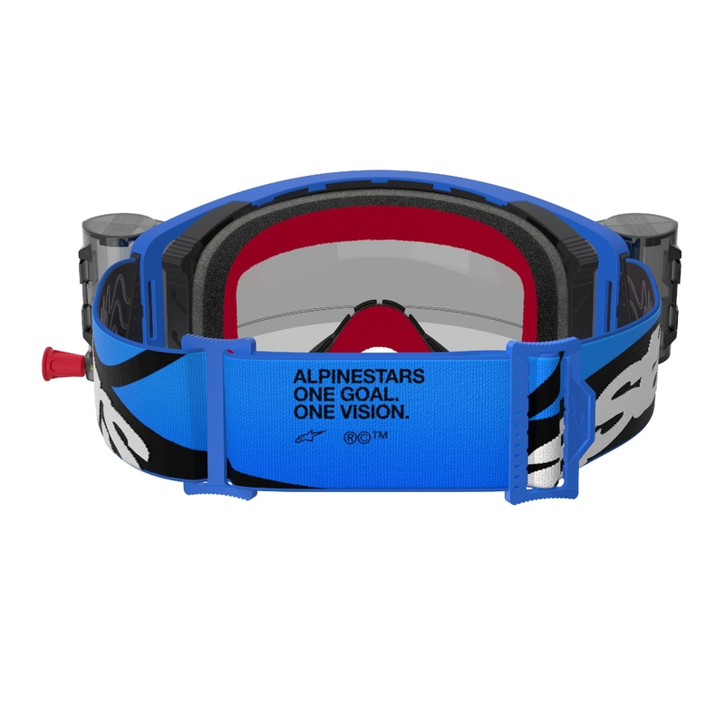 Motokrosové okuliare Alpinestars Supertech Stream ROLL-OFF Wide Vision modré s čírym plexisklom