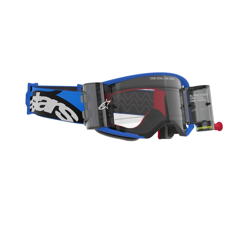 Motokrosové okuliare Alpinestars Supertech Stream ROLL-OFF Wide Vision modré s čírym plexisklom
