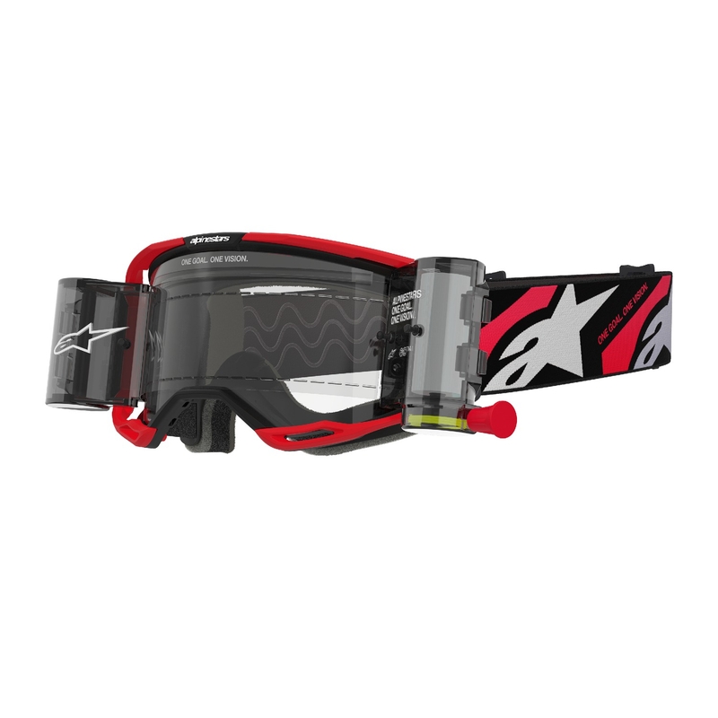 Motokrosové okuliare Alpinestars Vision 8 Luar ROLL-OFF Wide Vision červeno-čierne s čírym plexisklom