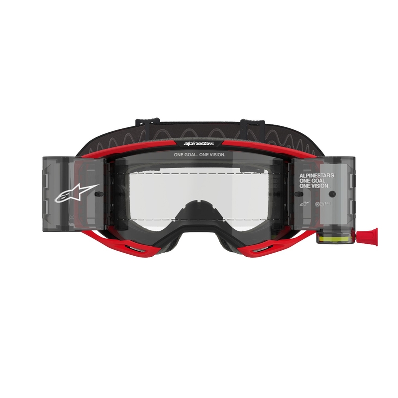 Motokrosové okuliare Alpinestars Vision 8 Luar ROLL-OFF Wide Vision červeno-čierne s čírym plexisklom