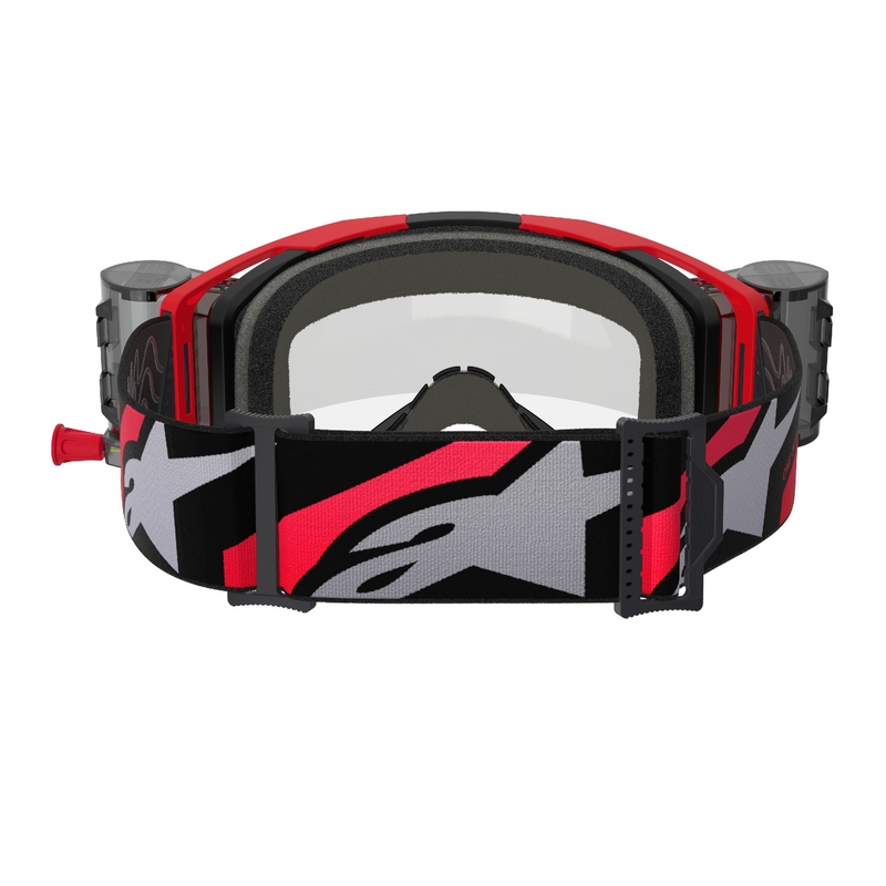 Motokrosové okuliare Alpinestars Vision 8 Luar ROLL-OFF Wide Vision červeno-čierne s čírym plexisklom