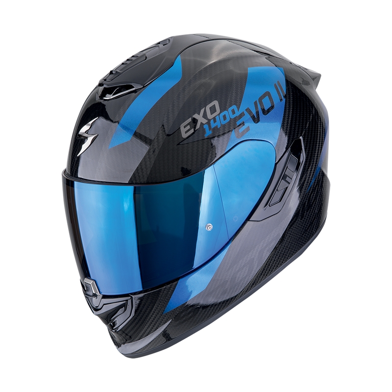 Integrálna prilba na motorku Scorpion EXO-1400 EVO II CARBON AIR PLATTED čierno-modrá výpredaj