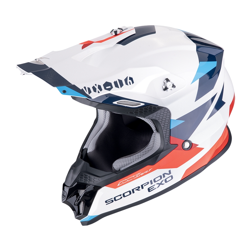 Motokrosová prilba Scorpion VX-16 EVO AIR ROD bielo-červeno-modrá