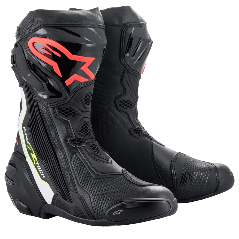 Topánky na motorku Alpinestars Supertech R čierno-bielo-fluo červeno-fluo žlté