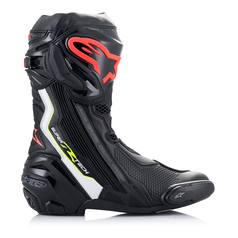 Topánky na motorku Alpinestars Supertech R čierno-bielo-fluo červeno-fluo žlté