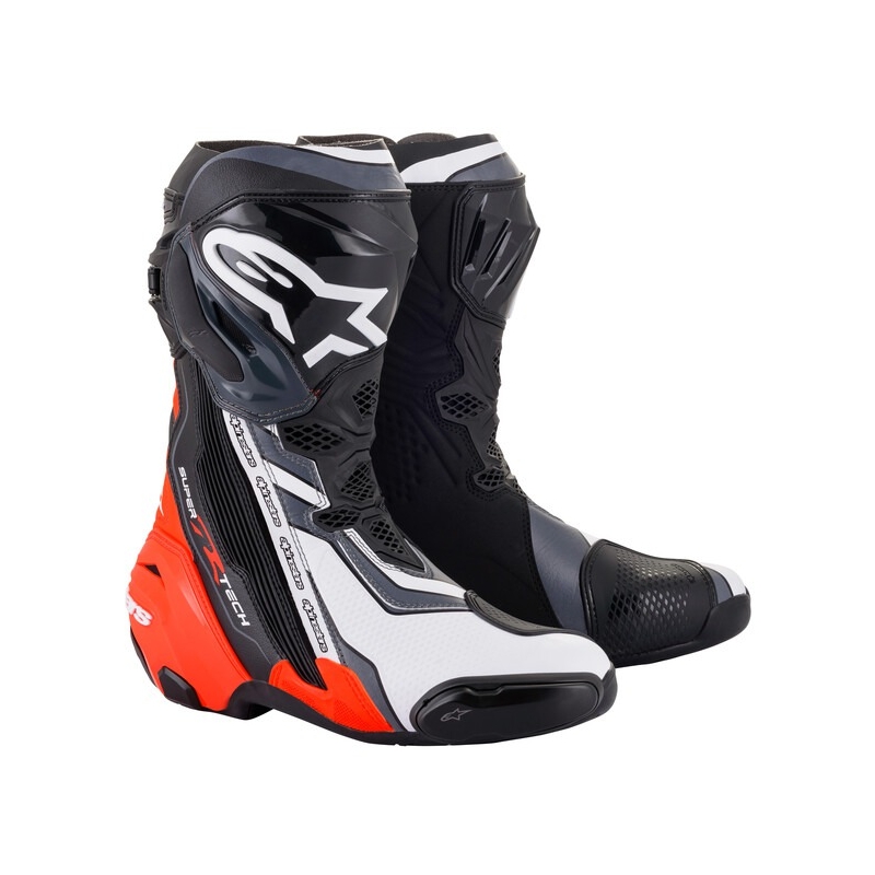 Topánky na motorku Alpinestars Supertech R čierno-fluo červeno-bielo-šedé