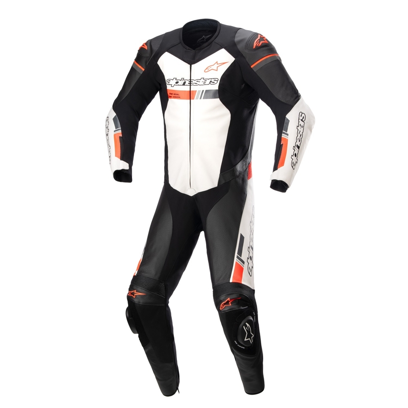 Jednodielna kožená kombinéza na motocykel Alpinestars GP Force TECH-AIR 5 kompatibilná čierno-bielo-fluorescenčno červená