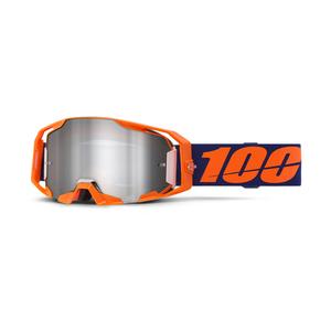 Motokrosové okuliare 100% ARmatic Neon Orange so strieborným zrkadlovým plexisklom