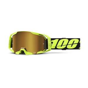 Motokrosové okuliare 100% ARmatic Neon Yellow so zlatým true plexi